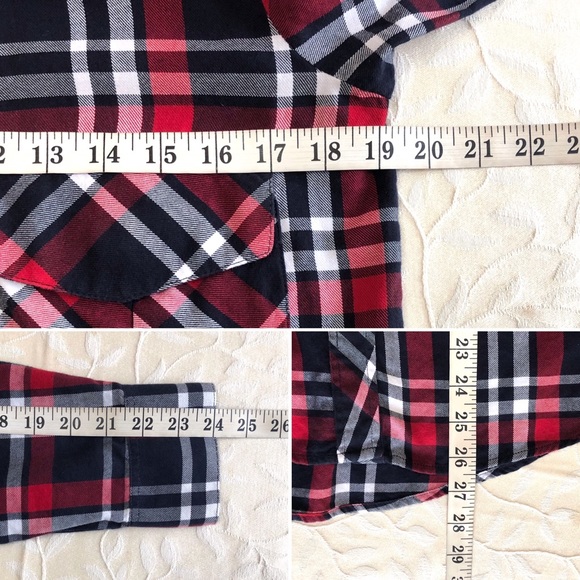 Zara Womens Plaid Shirt Medium Red Navy Long Sleeve Casual Collared Snap Button - Picture 8 of 9